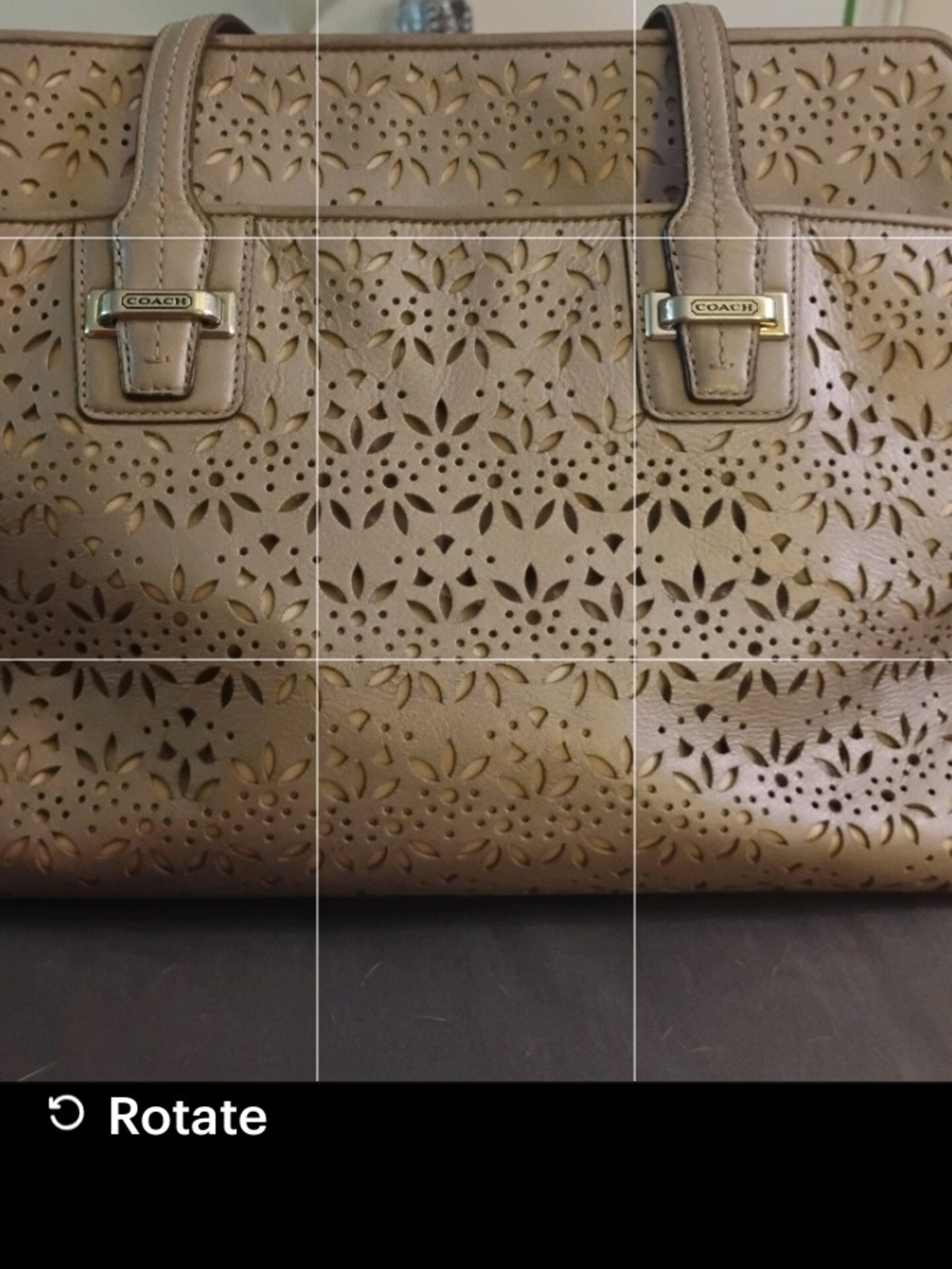 Coach Laser Etched Perforated Floral Leather Tote - Tan